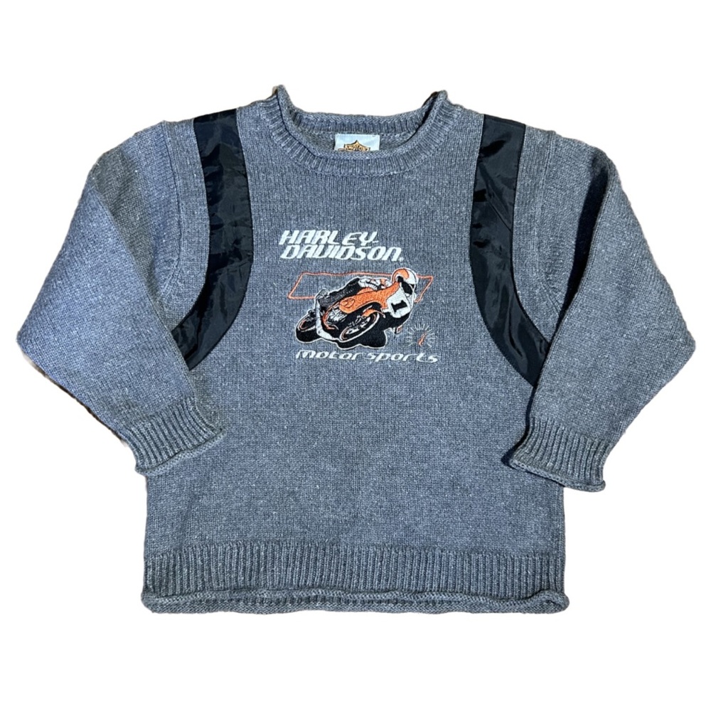 VINTAGE Harley-Davidson Boys’ Graphic Racing Motorsports Gray Pullover Sweater